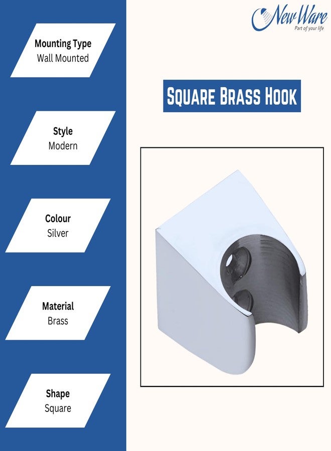 NEW WARE خطاف حائط نحاسي جديد من نيو وير للحنفية والدش اليدوي | حامل حنفية مربع الشكل | ملحق حمام مطلي بالكروم - Image 3